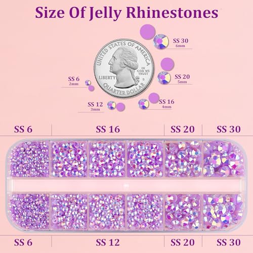 Image of Resin Jelly Rhinestones for Crafting with B7000 Jewelry Glue, 1 Box Light Purple AB Flatback Crystal with 3Pcs 10ml Glue, Bedazzling Non Hotfix Gems for DIY Tumblers Clothing Shoes Manicure