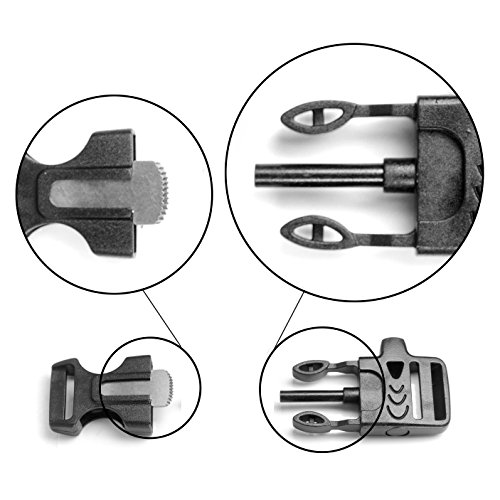 Ganzoo 3er Set Klickverschluss aus Kunststoff 3/4 Zoll in schwarz, Steckschnalle/Steckschließer für Paracord-Armbänder, Gurte und Halsbänder, mit Signalpfeife, Feuerstarter und Metallblatt