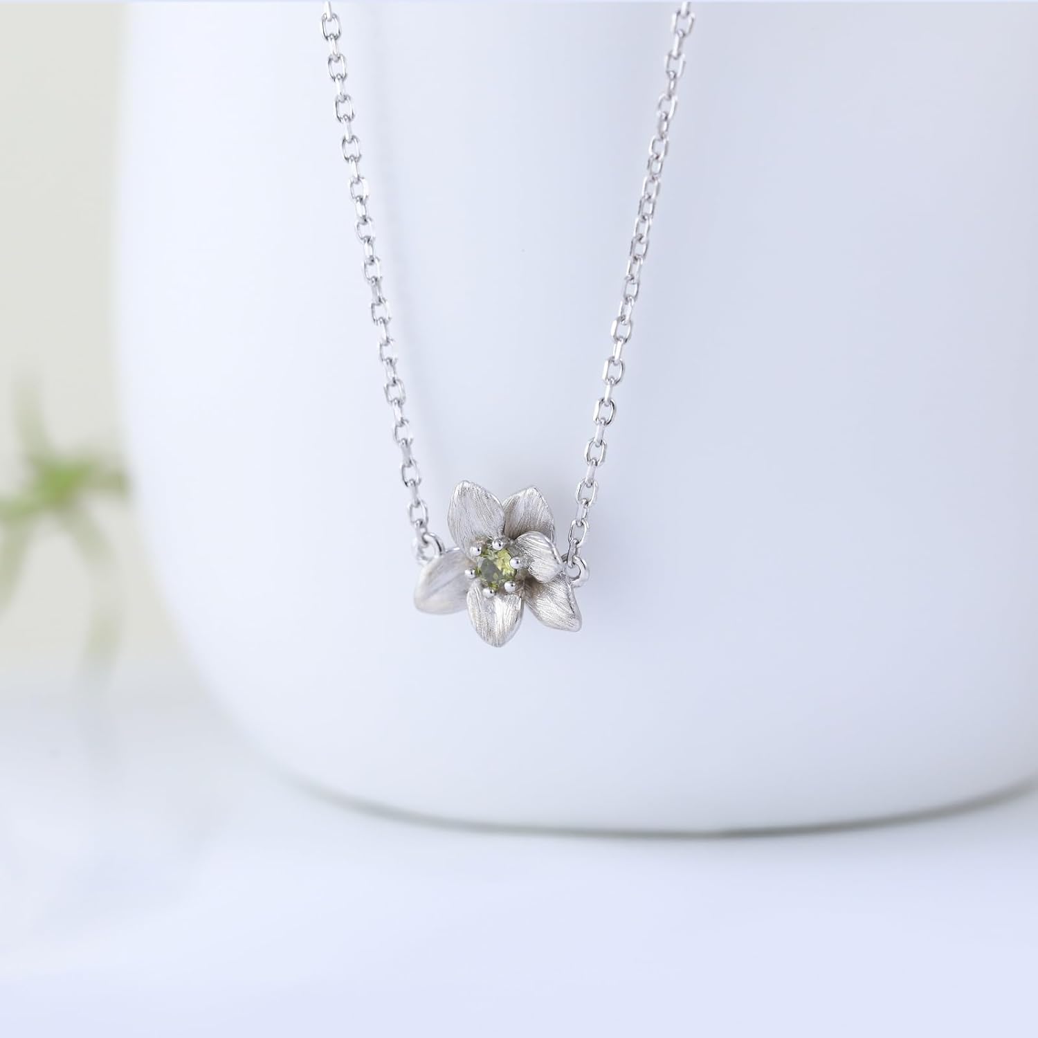 Birthstone Birth Flower Necklace: Sterling Silver Personalized Birthday Jewelry Gift for Women, Dainty Floral Pendant Keepsake for Her - Image 3