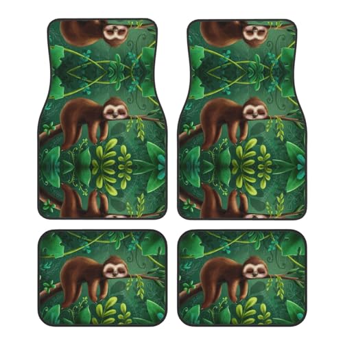 Tapis de voiture haut de gamme motif paresseux design jungle universel 4 pièces