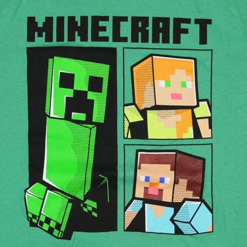 Minecraft Boy's Creeper Steve and Alex Panel Graphic Print T-Shirt2