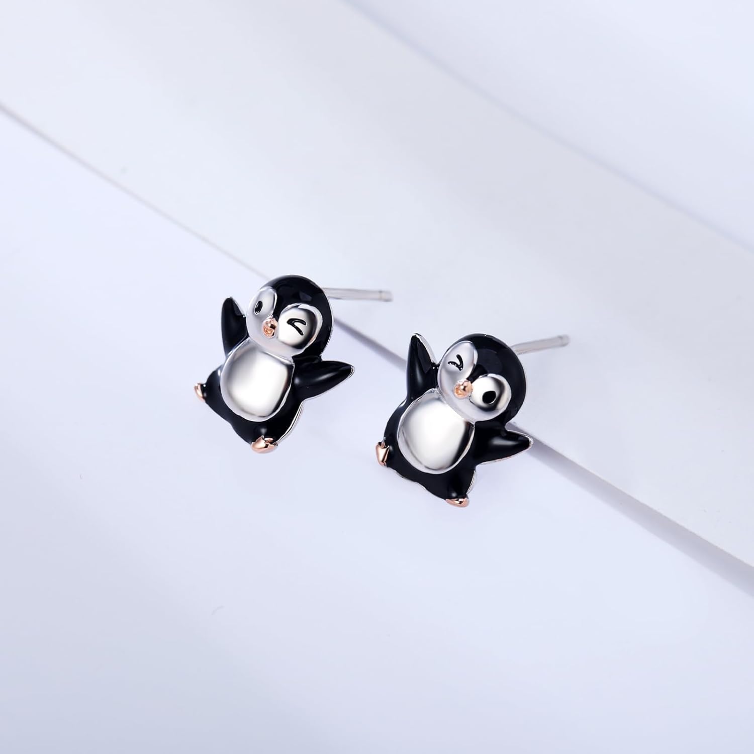 Silver Highland Cow Penguin Earrings Cute Animal Ear Studs for Women