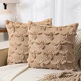 HunnmingRe 2 Pcs Bee Throw Pillow Covers 8 x 18 Inches Brown Bee Farmhouse Decorative Pillow Covers Soft Plush Faux Fur Wool Pillowcase for Sofa Bed