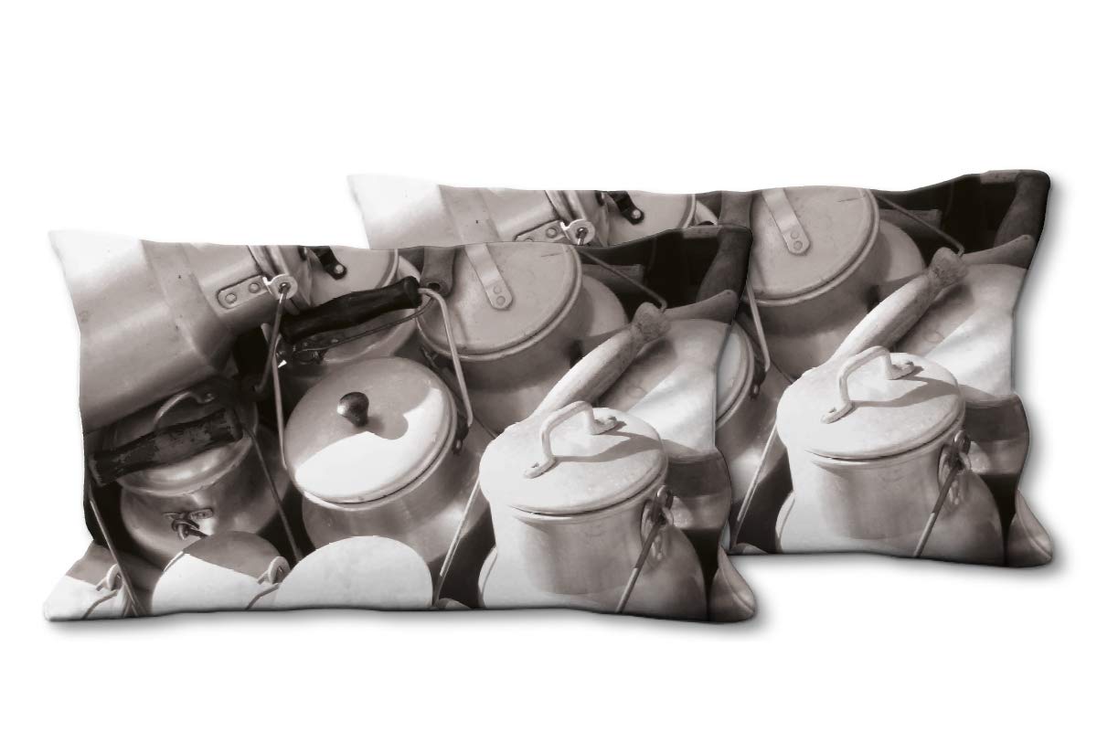 Milchkannen 2 - Foto-Kissen-Hülle Set (2 STK.) 80 x 40 cm | Kissen-Bezüge - passend zu Wandbild - Deko-Kissen - Küche Milch Geschirr Kuh Bauernhof