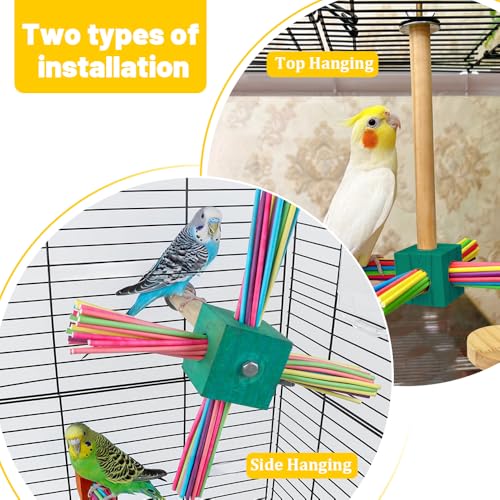 Image of Bird Toy Rotating Perch Toy, Wooden Parrots Ferris Wheel Toy with Colorful Wooden Sticks, Hanging Bird Stand Cage Accessories for Parakeet Parrot, Cockatiel, Budgerigar,Conure, Lovebirds (B)