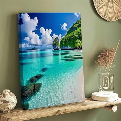 Récif corallien tropical peinture toile 60x80 décoration murale paysage côtier moderne
