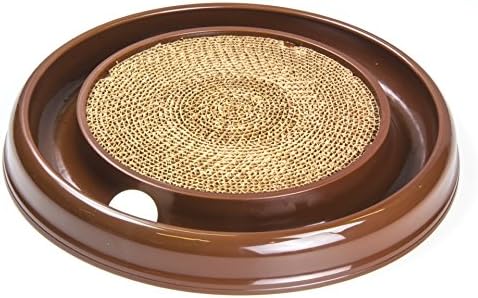 Pet Trendz Cat Scratch Chaser Ball Toy Activity Centre Reversible Corrugated Cardboard Scratcher Insert for Indoor Cats & Kittens Catnip Included - Brown