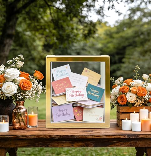 Image of SietDESEO Gold Card Box for Party with Clear Window Large Gift Card Box Holder for Wedding Reception Birthday Graduation Baby Shower Raffle Ticket Box