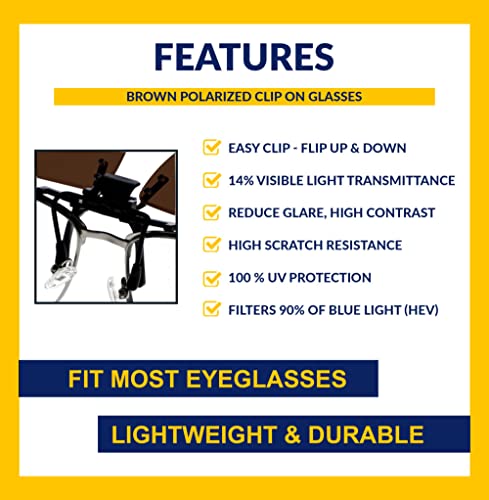 Polarized Clip-on Flip-up Plastic Sunglasses - Square - 60mm Wide X 54mm High (136mm Wide) - Polarized Brown Lenses - Shade Control G-Clips2