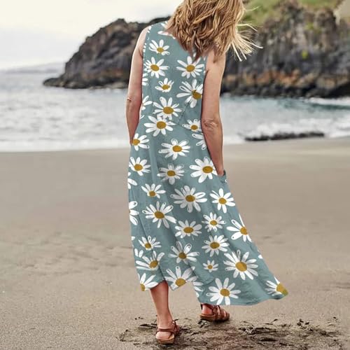 Plus Size Cotton Linen Summer Dresses for Curvy Women 2025 Sleeveless Maxi Vacation Beach Sundresses with Pockets