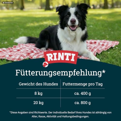 RINTI - Kennerfleisch | Nassfutter mit 70% Fleisch für ausgewachsene Hunde. Getreidefreies Alleinfutter in der Dose ohne Soja, Farb- und Konservierungsstoffe | 12x800g Rind