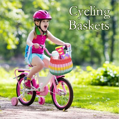 Yeehliny Fahrradkorb Kinder, Fahrradkorb Geflochten für Mädchen und Kinder vorne, Laufradkorb Lenkerkorb Lenkerkörbchen Körbchen für Fahrrad aus Kunststoff, mit Lederriemen (Stil B/23.5cm/Bunt)