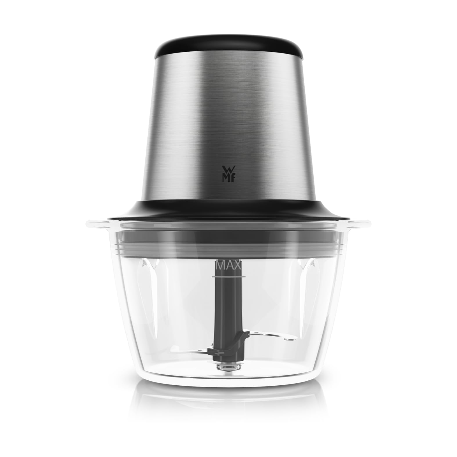 WMF Kult X elektrischer Zerkleinerer – Mini Zerkleinerer und Blitzhacker mit Glasbehälter und Edelstahlmesser, Multizerkleinerer für Gemüse, Kräuter und Nüsse, spülmaschinenfest, kompakt und langlebig