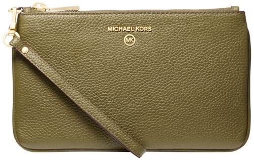 Michael Kors Women's Jet Set Charm Medium Top-Zip Wristlet, Gold-Tone Hardware/Safari Green