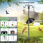 Gtongoko Squirrel Proof Bird Feeder Pole, 92 Inch Double Shepherds Hook with 19 Inch Squirrel Baffle, Heavy Duty Adjustable Outdoor Bird Feeder Stand with 5-Prong Base for Garden, Plants, Black