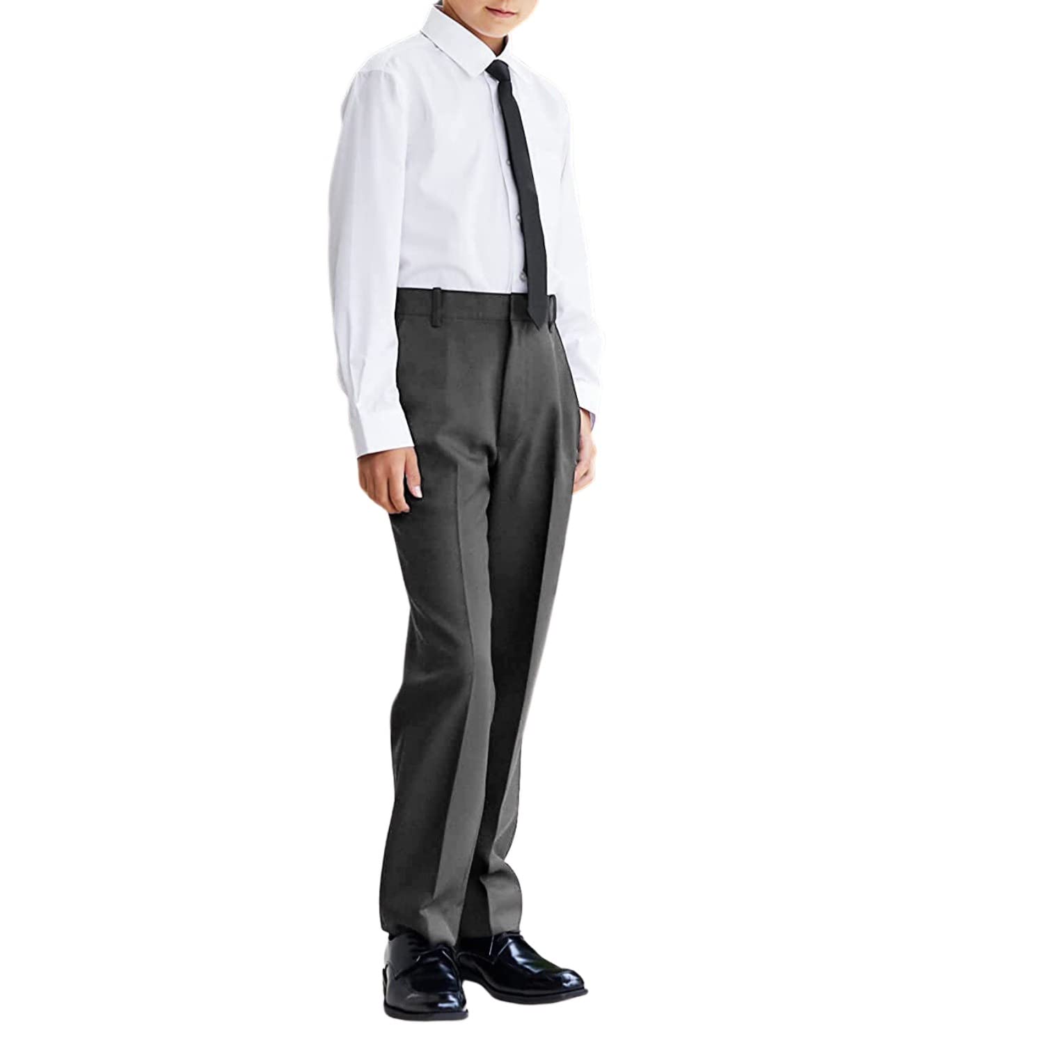 INSAFIANS Boys Adjustable Waist Sturdy Fit School Trouser | Plus Size | with Adjustable Button | with Belt Loop | Generous Fit (as8, Age, 8_Years, 9_Years, Plus, Grey)