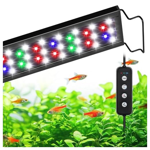 AQQA Full Spectrum Aquarium Light,Fish Tank Lights for Plant Growth Fish Viewing,3 Mode White Blue Red Green LED Beads,Timer,Adjustable Brightness,Extendable Brackets for Freshwater 18W for 18-24inch