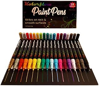 Kolorflow Acrylic Paint Pens 18 Colours (with Gold & Silver) 0.7mm Fine Tip +2 Spare NIBS - Rock Painting, Ceramic, Porcelain, Glass, Pebble, Fabric, Wood