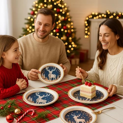 Image of Wanna Party Reindeer Christmas Paper Plates Pack of 8 for Xmas Dinnerware Serving for Xmas Holiday Party