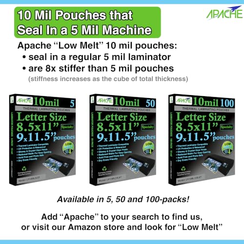 Image of Apache 5x7 inch Size Laminating Pouches, 5 Mil, 50 Pack, 5.3 x 7.3 inch | Holds 5 x 7 Inch Projects, Thermal Laminator Compatible Laminating Sheets, Super Clear, Round Corners