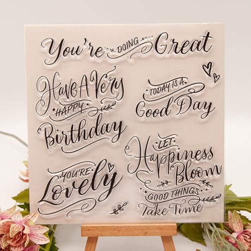 Have A Very Happy Birthday Clear Stamps Silicone Stamp Cards with Sentiments, Blessing Greeting Transparent Seal Stamps for Holiday Card Making Decoration DIY Scrapbooking Album DIY Crafts