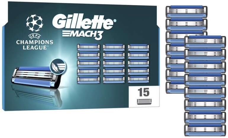 Gillette Mach3 Recharges De Lames De Rasoir Pour Homme, Rasoirs À 3 Lames 15 Recharges De Lames, Lames Plus Résistantes Que L’Acier