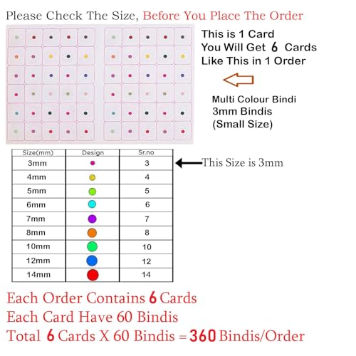 Image of VAMA Fashions 3mm Sticker Small Round Self-Adhesive Bindis Set for Women Girls Reusable Skin-Friendly Non-Toxic Forehead Dots Bindis for Daily & Festive - 6 Cards (3MM Multicolor Bindi)