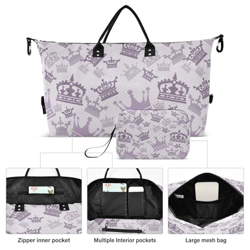 Crown Pattern Duffle Bags for Women Men Waterproof Weekender Overnight Bags Hospital Bag Large Tote Bag with Toiletry Bag for Yoga Gym Travel Sport Hospital2