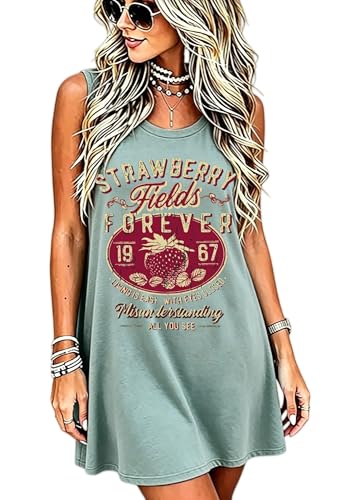 Image of Vintage Rock Country Music Dress for Women Rock Concert Band Graphic Tshirt Casual Letter Print Short Dress