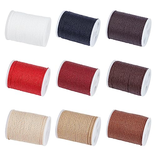 Image of PH PandaHall 108 Yards 9 Colors 1mm Waxed Cords, Waxed Polyester Thread Waxed Beading String Twine for DIY Bracelet Necklaces Waist Beads Jewelry Making Sewing Macrame Supplies, 12 Yards /Roll