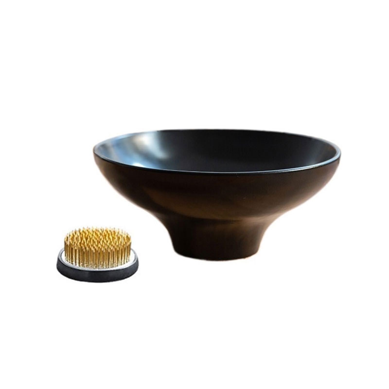 Kx9Lb8d plant saucer Chinese Conical Hat Bowl Flower Arranging Saucer with Kenzan for Desktop Home Office flower pot saucer(Black)