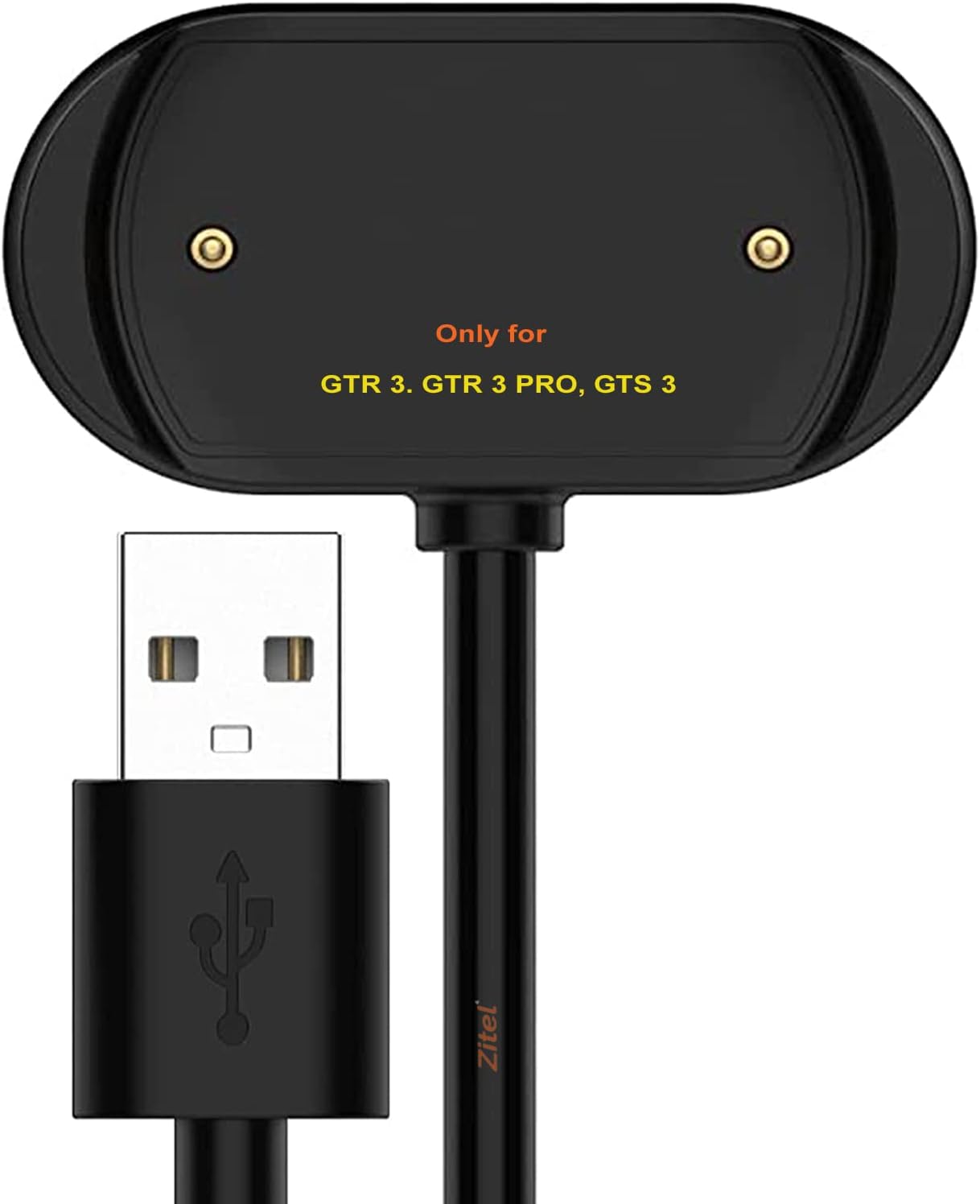 Zitel ® Charger Compatible with Smartwatches Amazfit GTR 3, GTR 3 Pro, GTS 3, T-Rex 2 - USB Magnetic Charger Dock Cable 3.3ft 100cm - Black