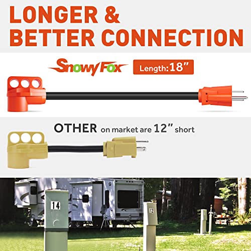SnowyFox RV 15Amp to 50Amp Adapter - 15 Male to 50 Female Camper RV Electrical Adapter Power Cord with Innovative 180 Degree Bend Design Easy Ergonomic Handle 10AWG 125V/1875W(18inches)