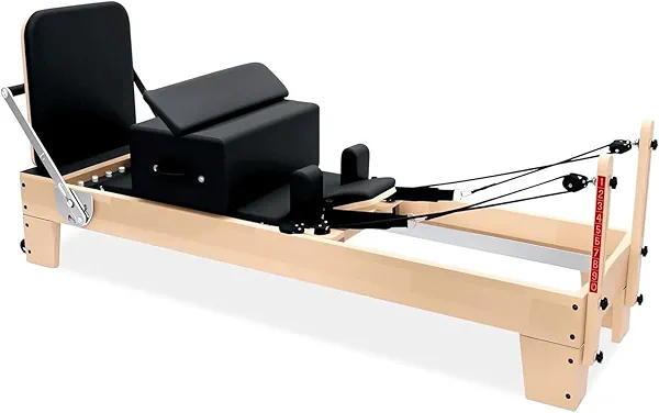 Professional Pilates Reformer Machine with Jumpboard, Reformer Box & Foot Straps – Studio-Grade Wood Frame Equipment for Home Workouts, Adjustable Resistance & Smooth Glide System