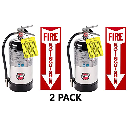 Type K Fire Extinguisher Kitchen Restaurant Grease Class K Stainless Steel 6 Liter Buckeye with Wall Mount, Sign and Inspection Tag (2 Pack)
