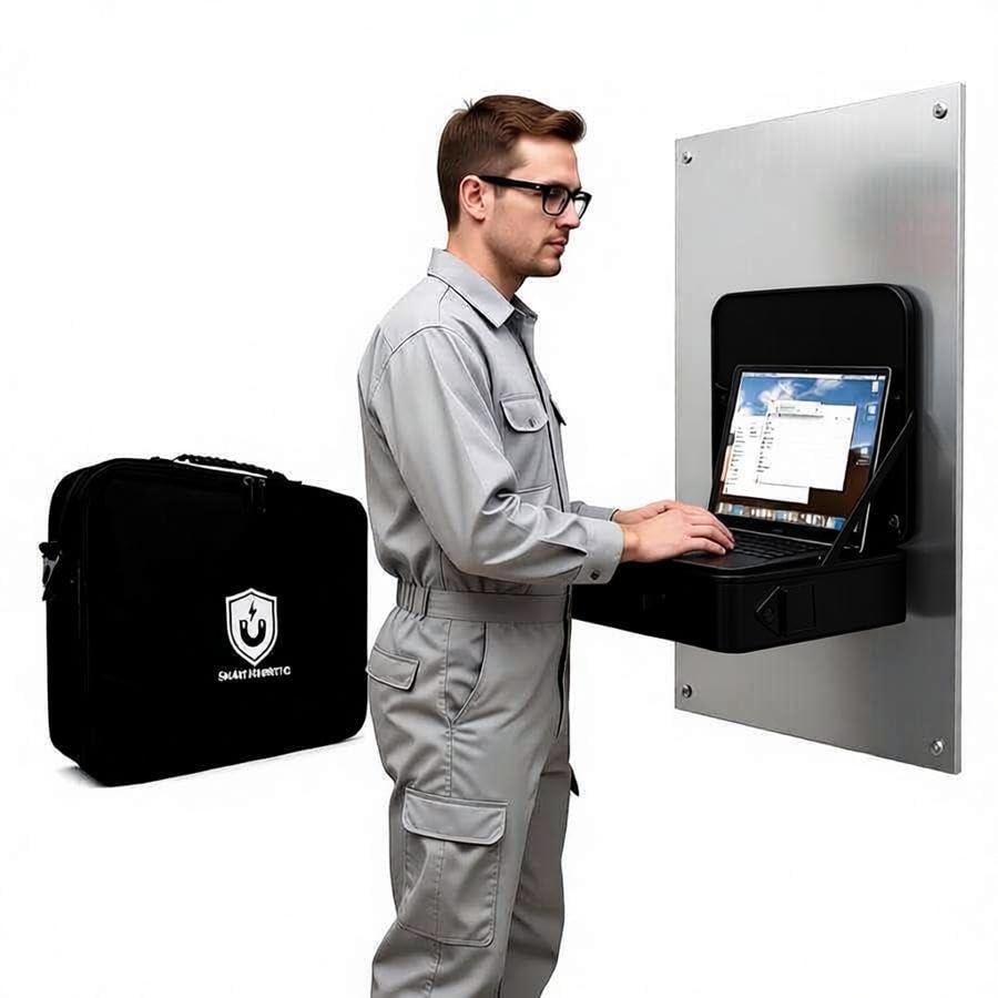 Portable Magnetic Laptop Stand 2-in-1 Hands-Free Workstation w/60 lb Capacity Magnetic Toolbox with 18 Strong Magnets for Field Work HVAC Maintenance & Technicians