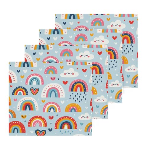 YANENDIE Cute Rainbows Washcloths Towels, Highly Absorbent and Soft Cotton Face Cloths, 4 Pack Quick Dry Wash Cloths - 12 X 12 Inches