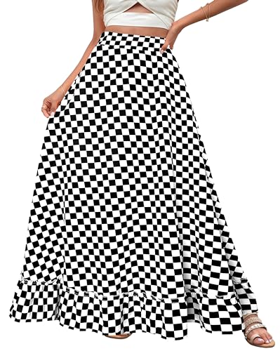 Afibi Women Plus Size Maxi Skirt Vintage High Waist Long Skirt with Pockets2