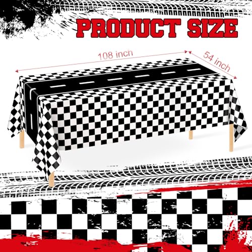 Image of WNINK 4 Pack Race Car Table Cloth Black and White Gingham Tablecloths Disposable Plastic Buffalo Check Tablecloth Checkered Flag Covers for Birthday, Outdoor Picnic, Birthday, Camping 54 x 108 Inch