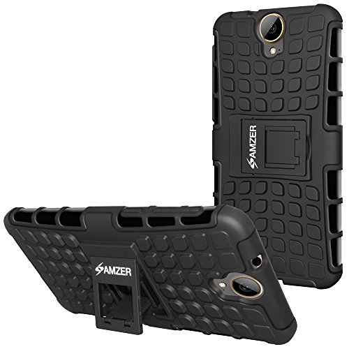 Amzer Impact Resistant Hybrid Warrior Case for HTC One E9 Plus - Retail Packaging - Black/Black