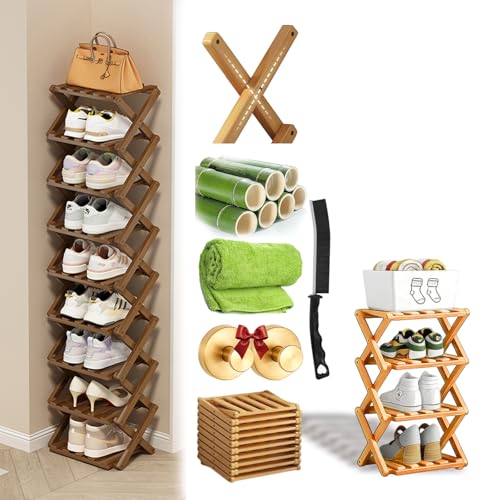 Foldable Shoe Rack, 2 - 9 Tier No-Tool Assembly Bamboo