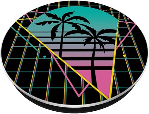 Miniatura 2 de PopSockets retro de los años 90 con ondas de vapor palmeras Synthwave Tropical Summer PopSockets intercambiables PopGrip