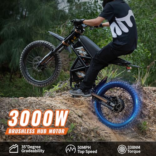 Image of Riding'times GT73 Pro Electric Dirt Bike for Adults Teens 3000W, Max 50 MPH & 85 Mile Long Range, 60V 36AH Dual Battery Ebike, Electric Dirtbike with 25 inch Motorcycle Tires, Dual Hydraulic Brakes