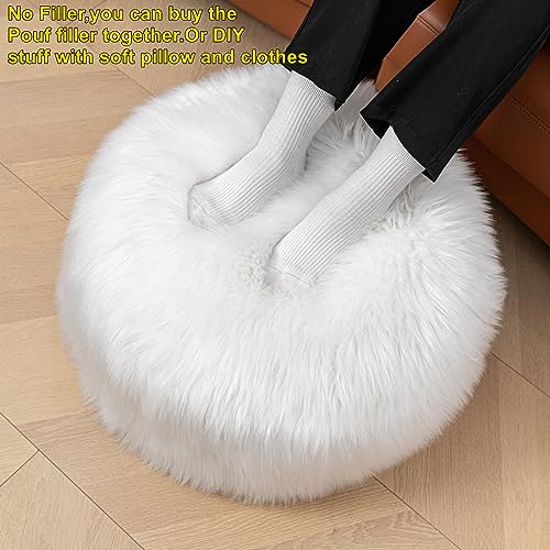 Pouf Ottomano In Pelliccia, Copri Poggiapiedi, Copri Pouf In Finta Pelliccia, 50 X 30 Cm, Con Seduta Rotonda Da Pavimento, Poggiapiedi Per Soggiorno, Camera Da Letto, Colore: Bianco - 4
