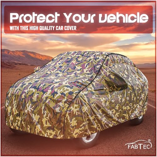 Image of FABTEC Car Body Cover for Kia Carens Jungle Print with Soft Cotton Lining Waterproof Car Cover UV & Rain Protection with Mirror Pocket Bottom Elastic (Military /Camouflage Pattern)