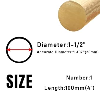 1Pcs 1-1/2 Dia Brass Rod 4 Length Solid Brass Round Bar for Jewelry, Crafts, Repairs, Electrical