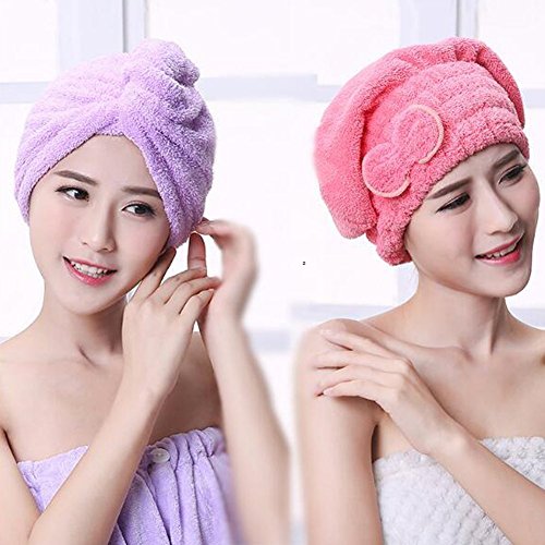 UCTOP Store - Juego de 2 toallas de turbante para el pelo, secado rápido, microfibra absorbente para el baño (1 tapa triángulo púrpura claro y 1 tapa de mariposa rosa roja)