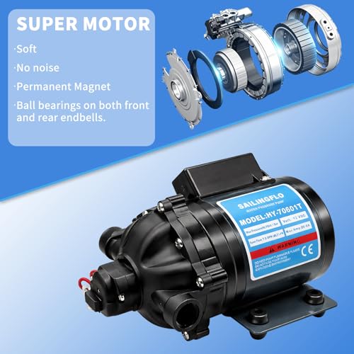 Image of 12V Diaphragm Water Pump - 7 GPM 60PSI, Self-Priming On-Demand Water Pump, Strainer and Female Thread, for Rv, Lawn(HY-70601T)