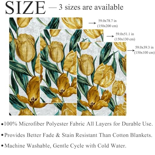 Couverture polaire douce motifs fleurs jaunes format plaid - 5
