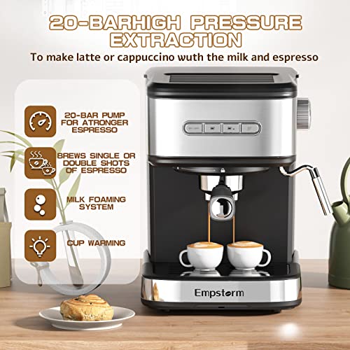 Empstorm Espresso Machine 20 Bar,Espresso Coffee Maker With Milk Frother Steam Wand,Semi-Automatic Espresso Machine With 1.5L/50Oz Removable Water Tank For Latte,Cappuccino #TOP3